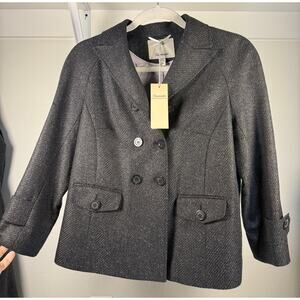 NWT Façonnable Wool / Silk Blazer Women's Size XS‎ Charcoal Tweed Academic
